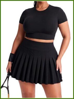 Plus Size Pleated Tennis Skirt with Built-in Shorts High Waisted Athletic Skort